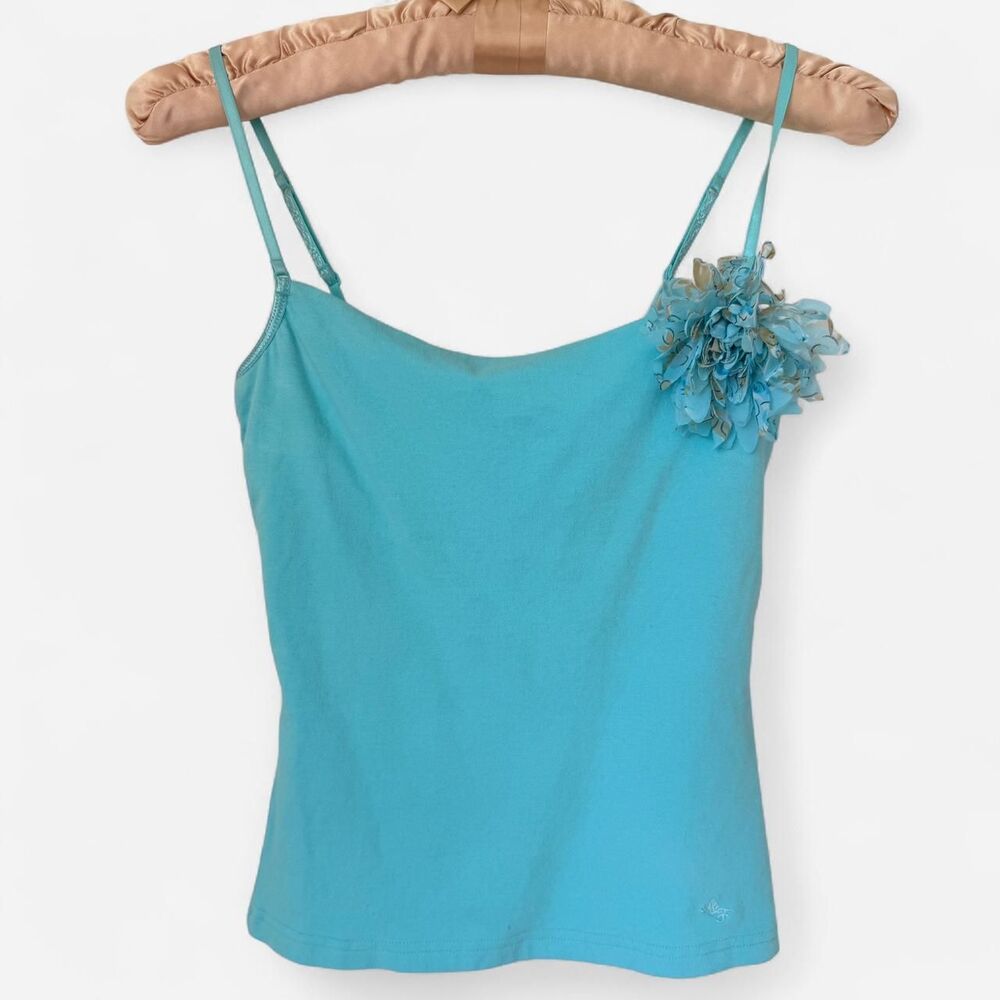 Abercrombie & Fitch Vintage Y2K NWT Blue Floral Applique Cami Spaghetti Tank Top
